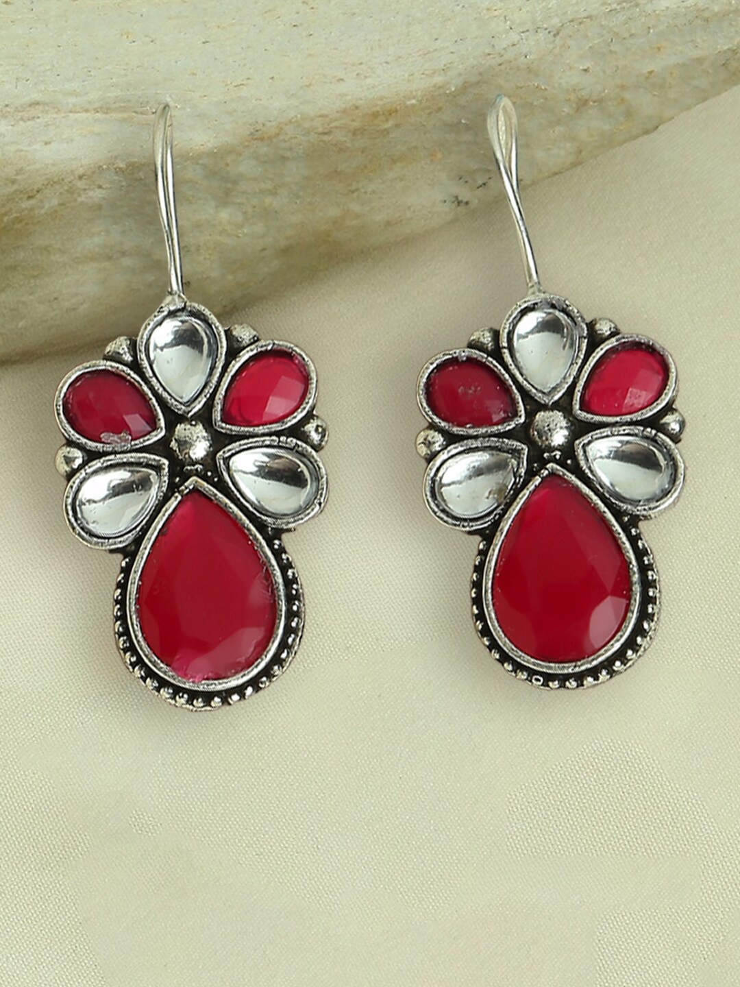 

OOMPH Oxidised Stones Studded Drop Earrings, Silver