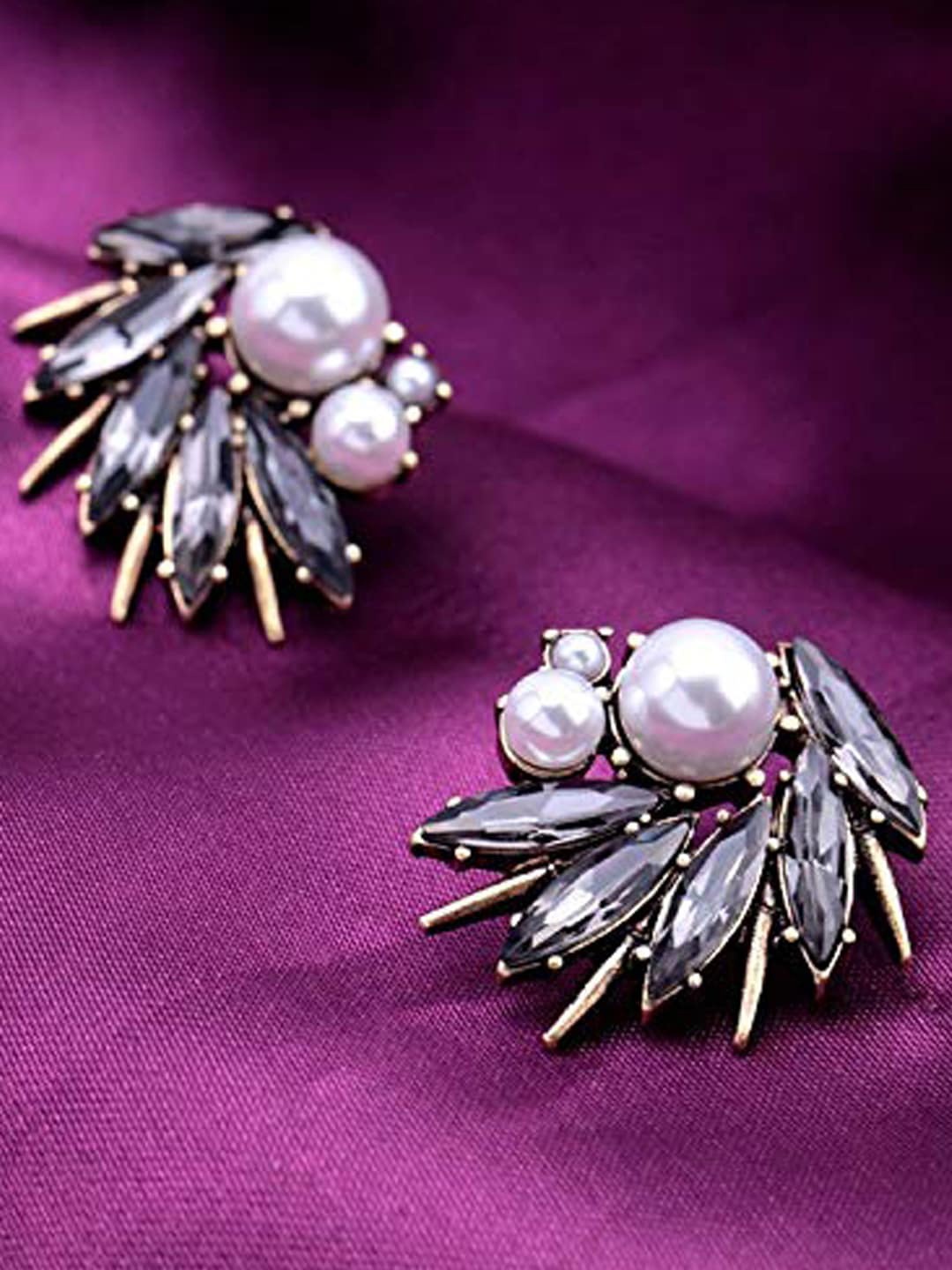 

OOMPH Floral Crystals Stone Studded Studs Earrings, Gold