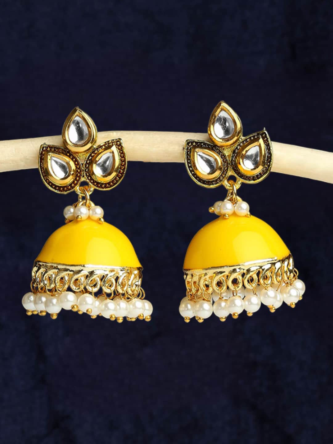 

OOMPH Kundan Stone Studded Dome Shaped Jhumkas, Gold