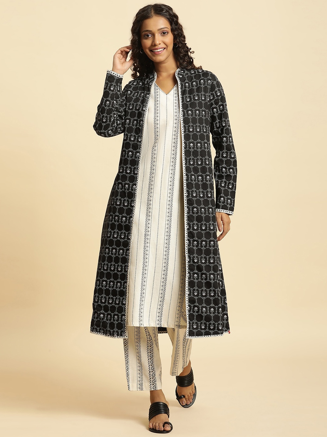 

W Geometric Longline Tailored Jacket, Black