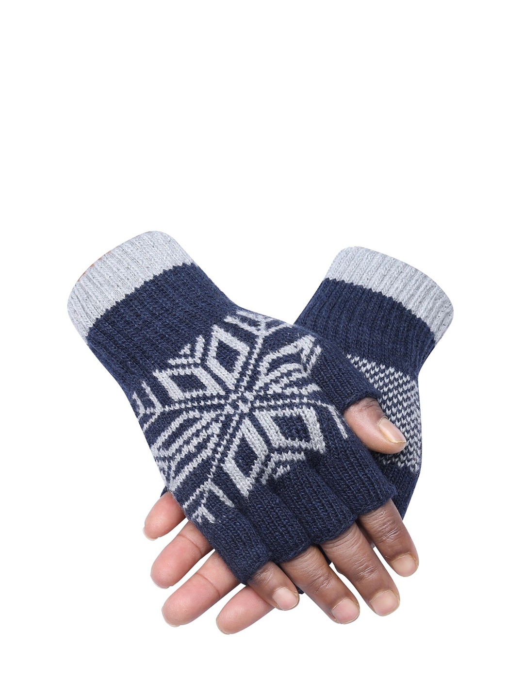 

LOOM LEGACY Men Patterned Winter Acrylic Hand Gloves, Navy blue