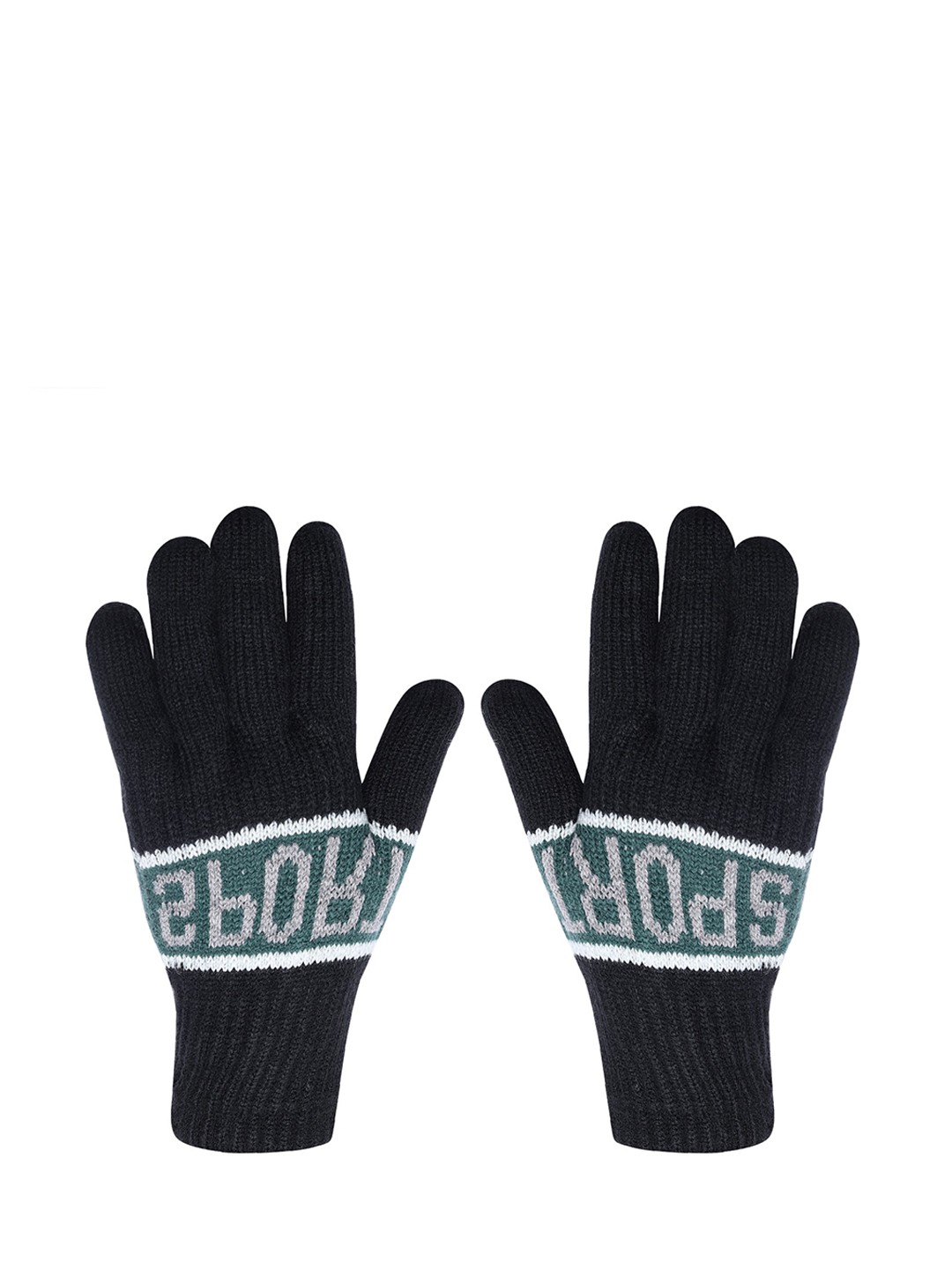 

LOOM LEGACY Men Patterned Winter Acrylic Hand Gloves, Black