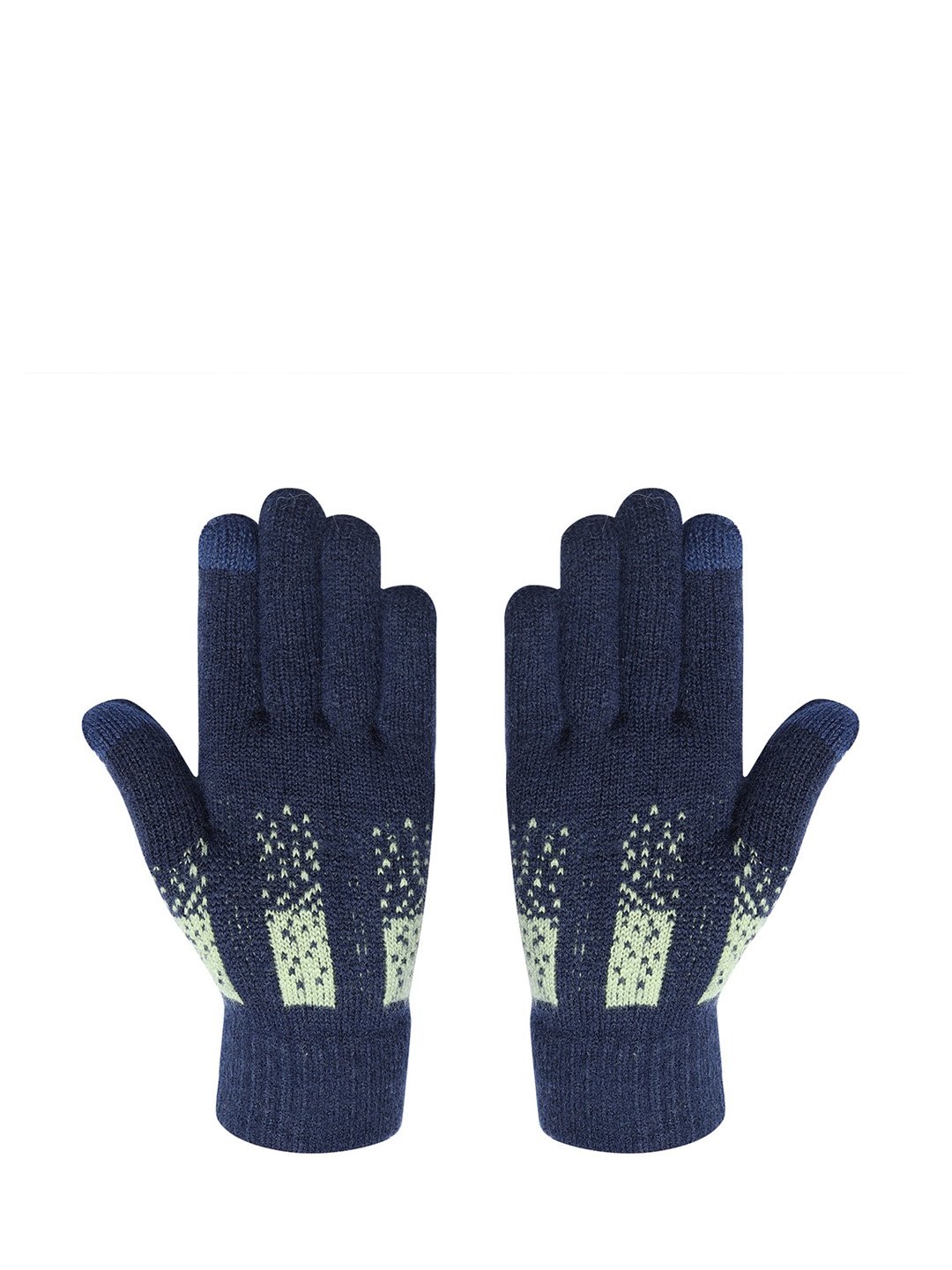 

LOOM LEGACY Men Patterned Winter Acrylic Woollen Hand Gloves, Navy blue