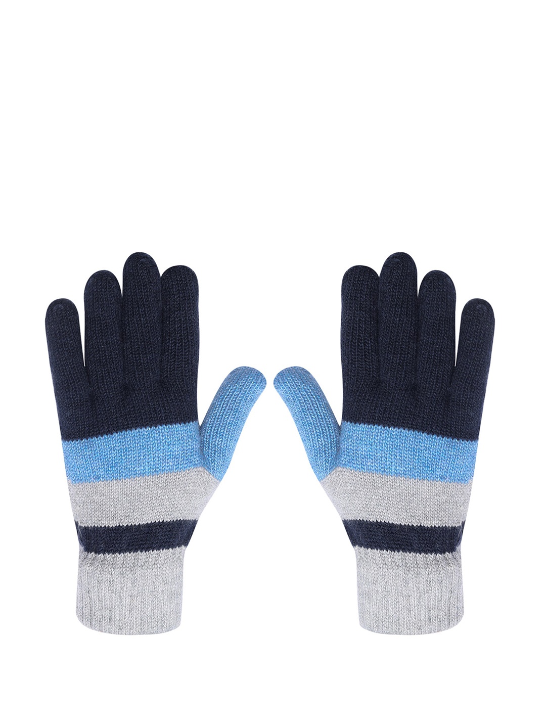 

LOOM LEGACY Men Patterned Winter Acrylic Woollen Gloves, Navy blue