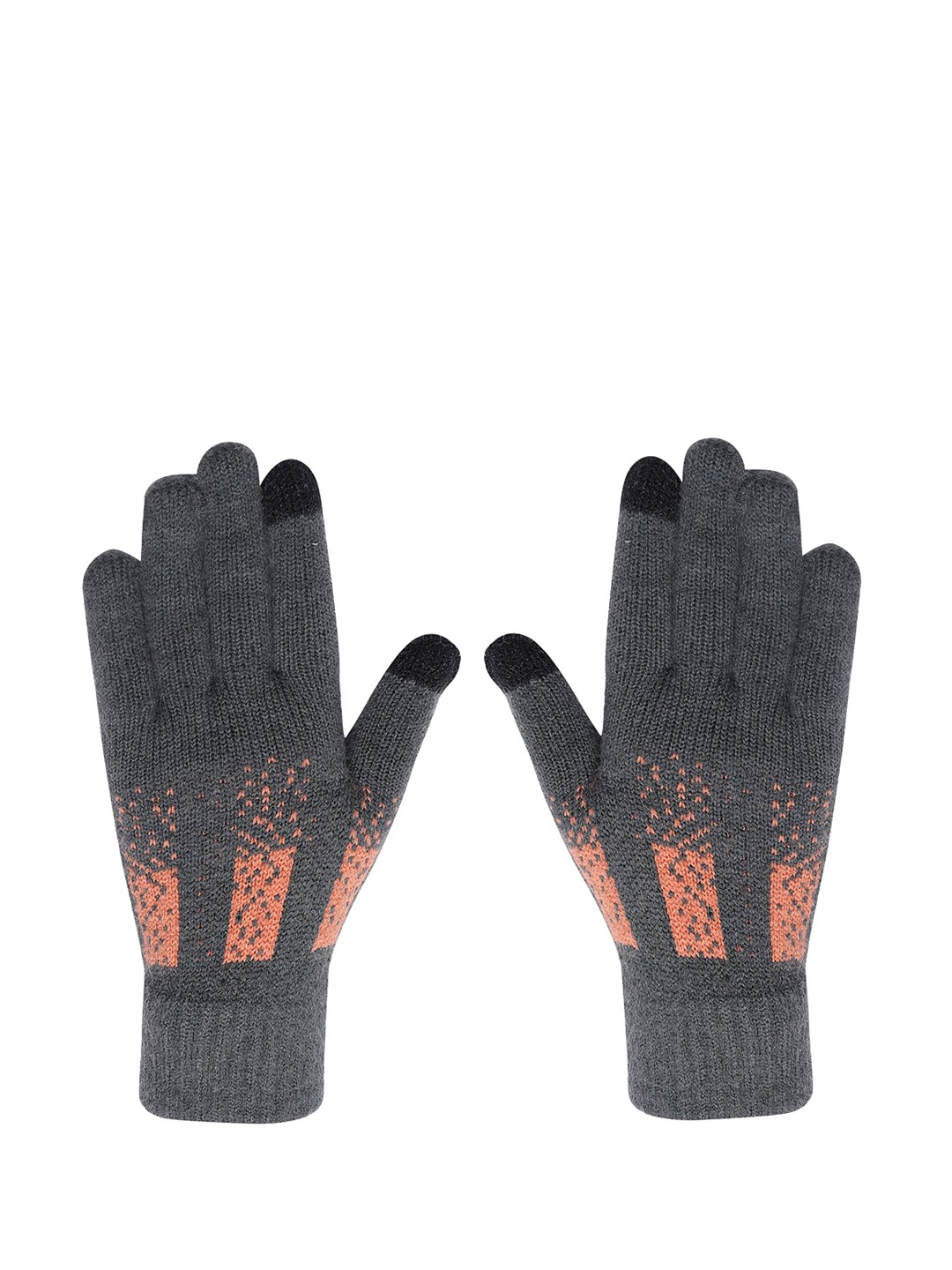 

LOOM LEGACY Men Solid Design Winter Acrylic Woolen Hand Gloves, Grey melange
