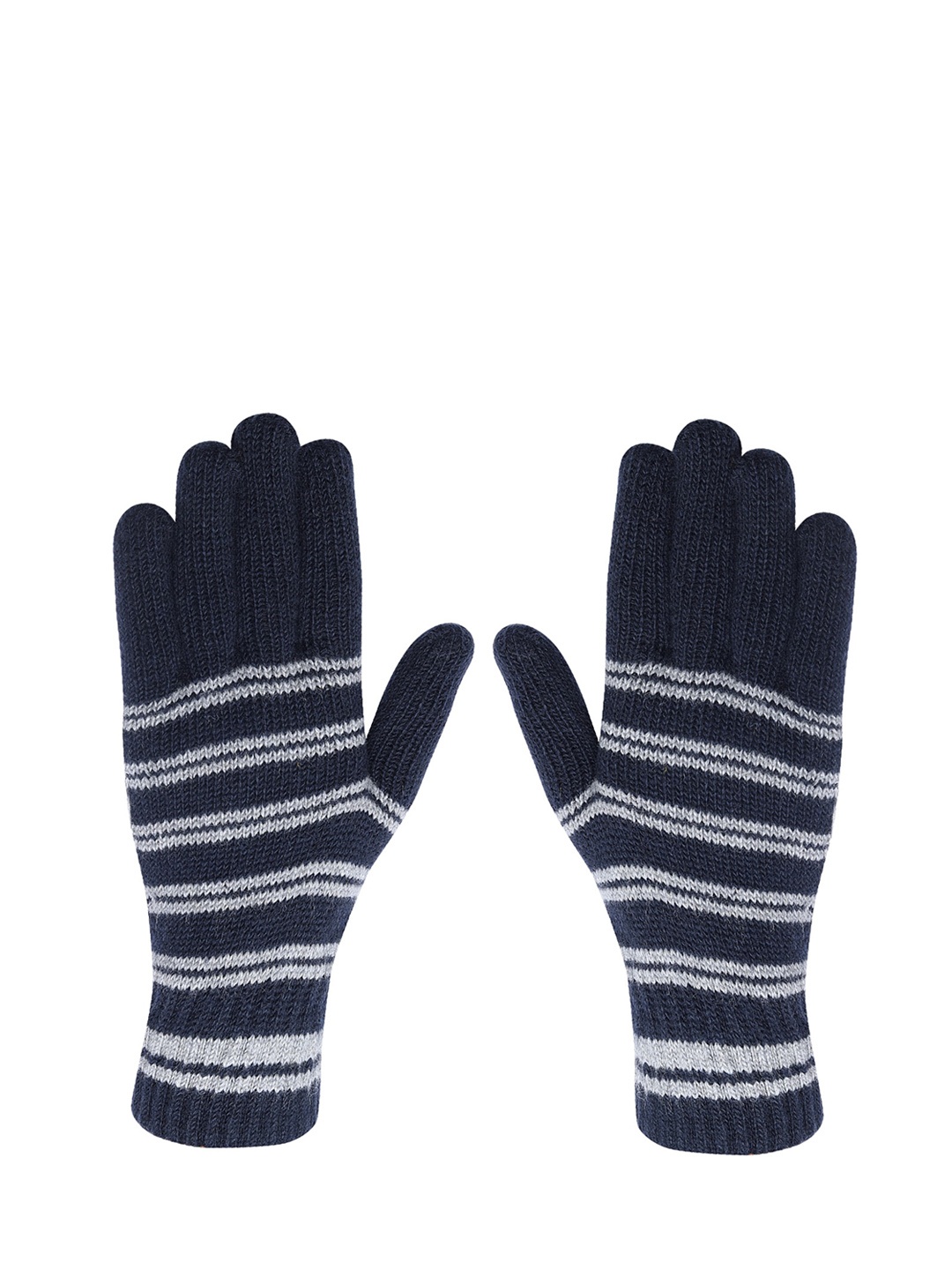 

LOOM LEGACY Men Patterned Winter Acrylic Woollen Gloves, Navy blue