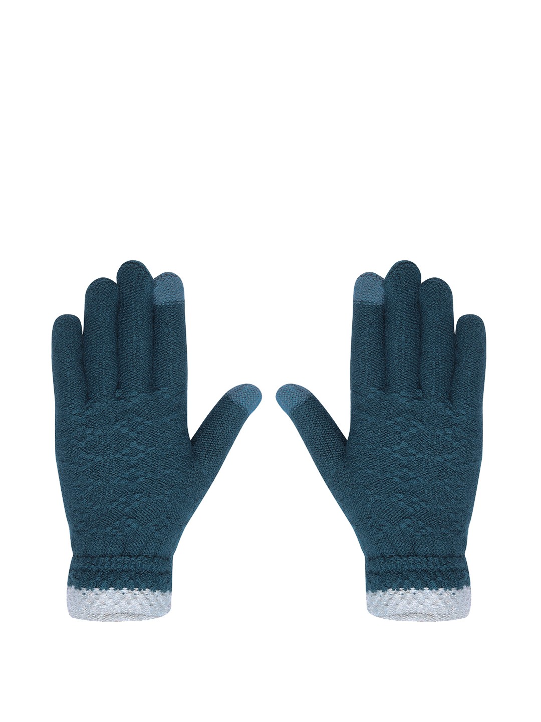 

LOOM LEGACY Men Winter Acrylic Patterned Gloves, Turquoise blue