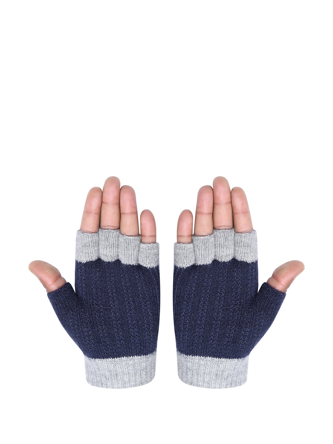 

LOOM LEGACY Men Patterned Winter Acrylic Woollen Gloves, Navy blue