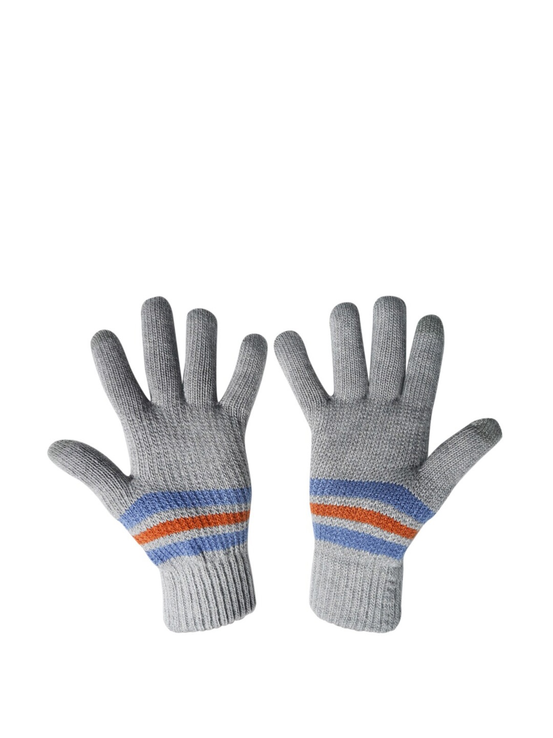 

LOOM LEGACY Men Stripes Winter Acrylic Woolen Hand Gloves, Grey