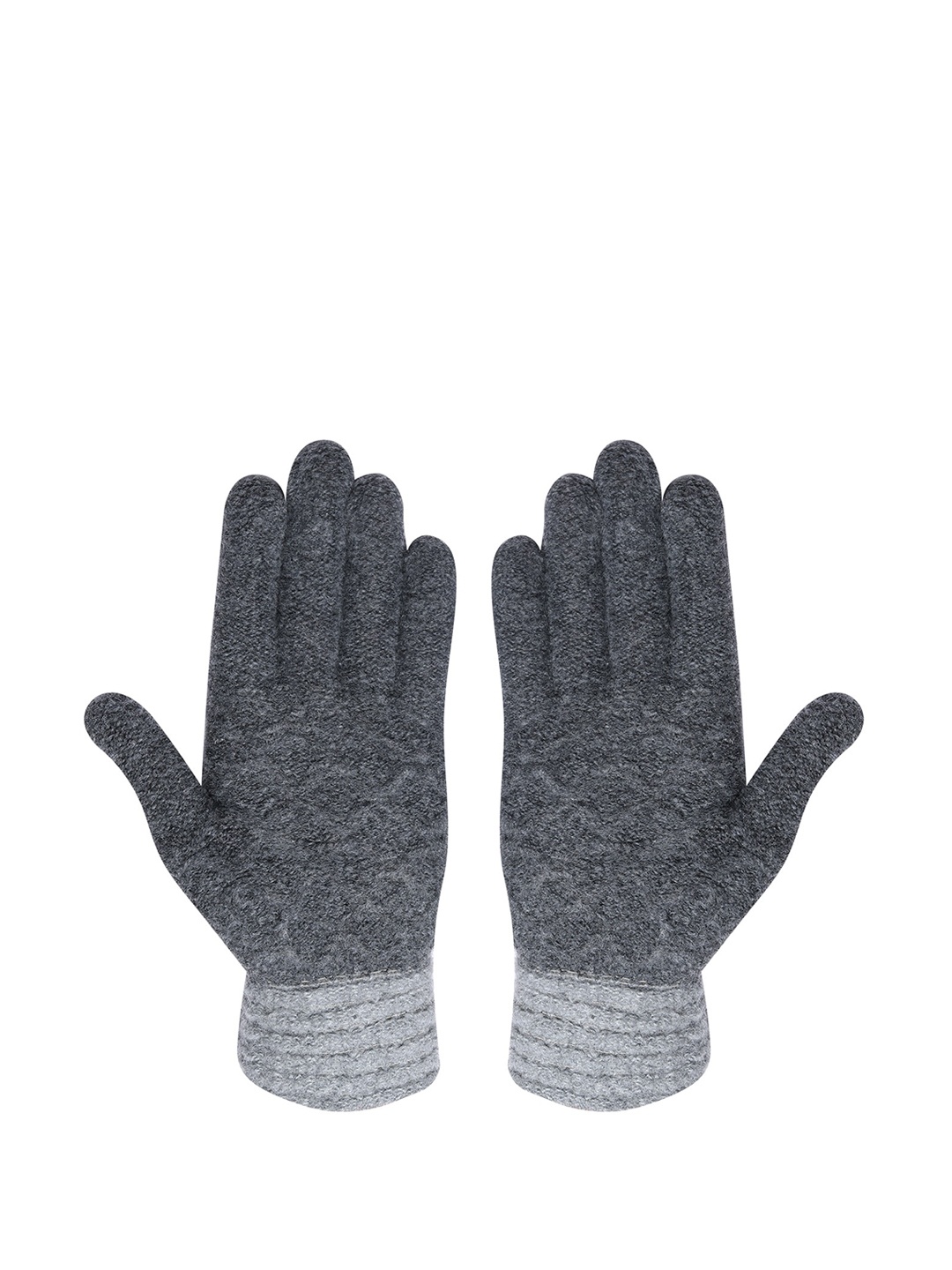 

LOOM LEGACY Men Patterned Winter Acrylic Woollen Gloves, Grey