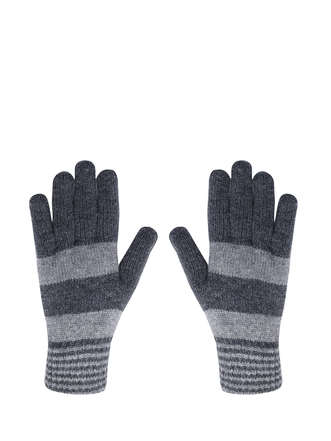 

LOOM LEGACY Men Stripes Winter Acrylic Woolen Hand Gloves, Grey melange