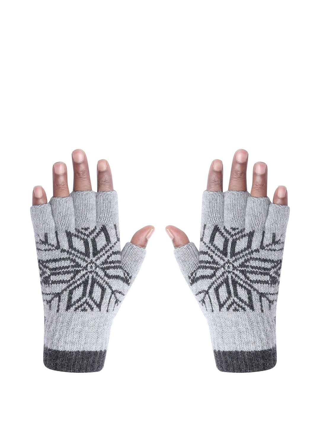

LOOM LEGACY Men Patterned Winter Acrylic Woollen Gloves, Grey