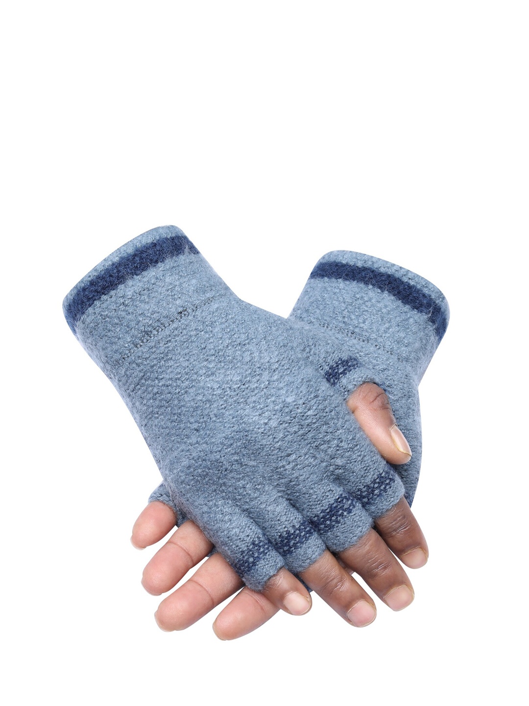 

LOOM LEGACY Men Patterned Winter Acrylic Hand Gloves, Turquoise blue