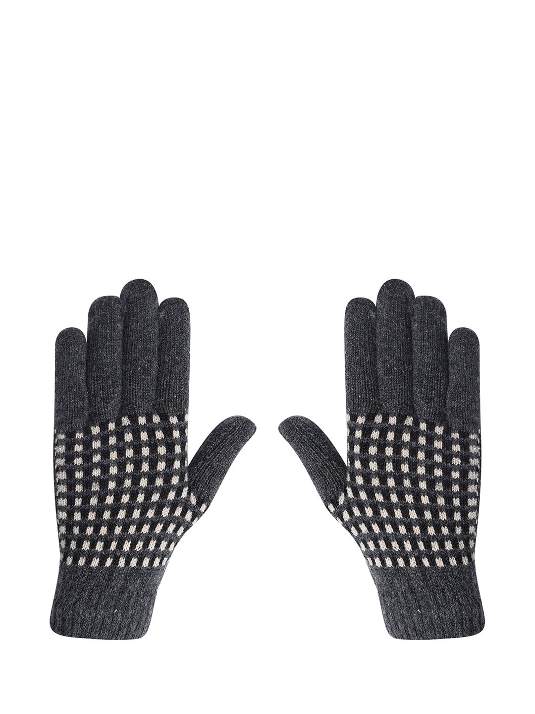 

LOOM LEGACY Men Patterned Winter Acrylic Woollen Hand Gloves, Charcoal