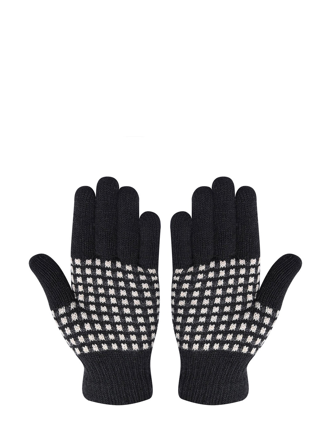 

LOOM LEGACY Men Patterned Winter Acrylic Woollen Hand Gloves, Black