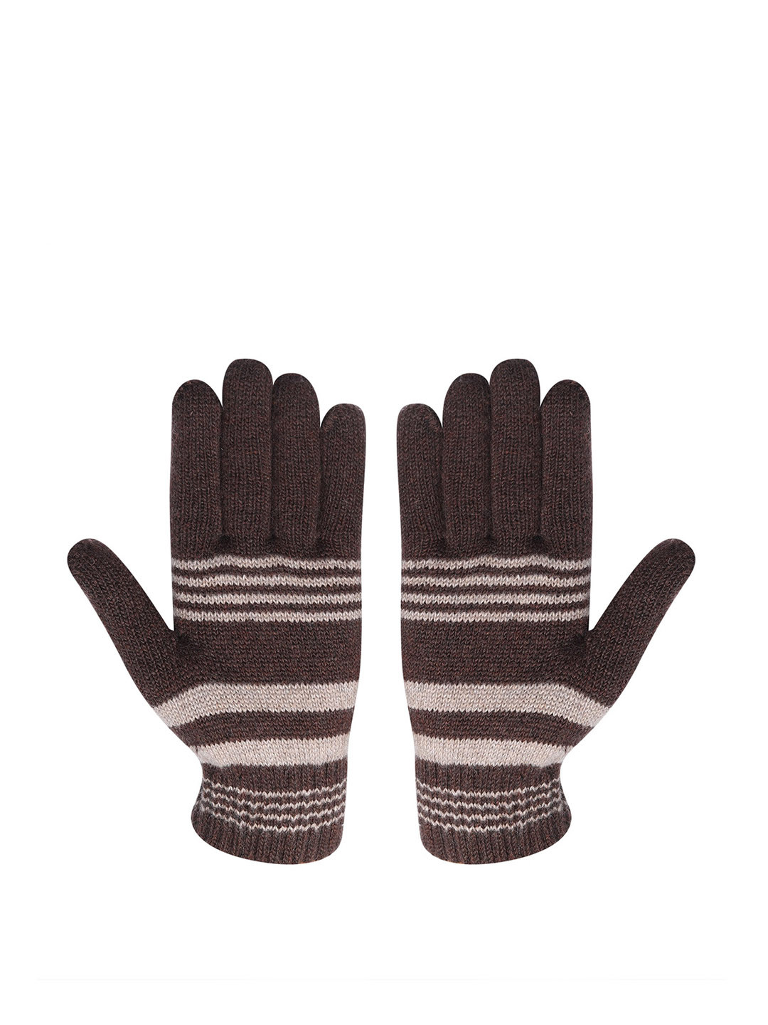 

LOOM LEGACY Men Striped Winter Acrylic Woollen Hand Gloves, Brown