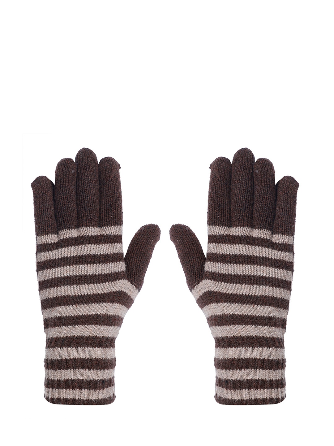 

LOOM LEGACY Men Striped Winter Acrylic Hand Gloves, Brown