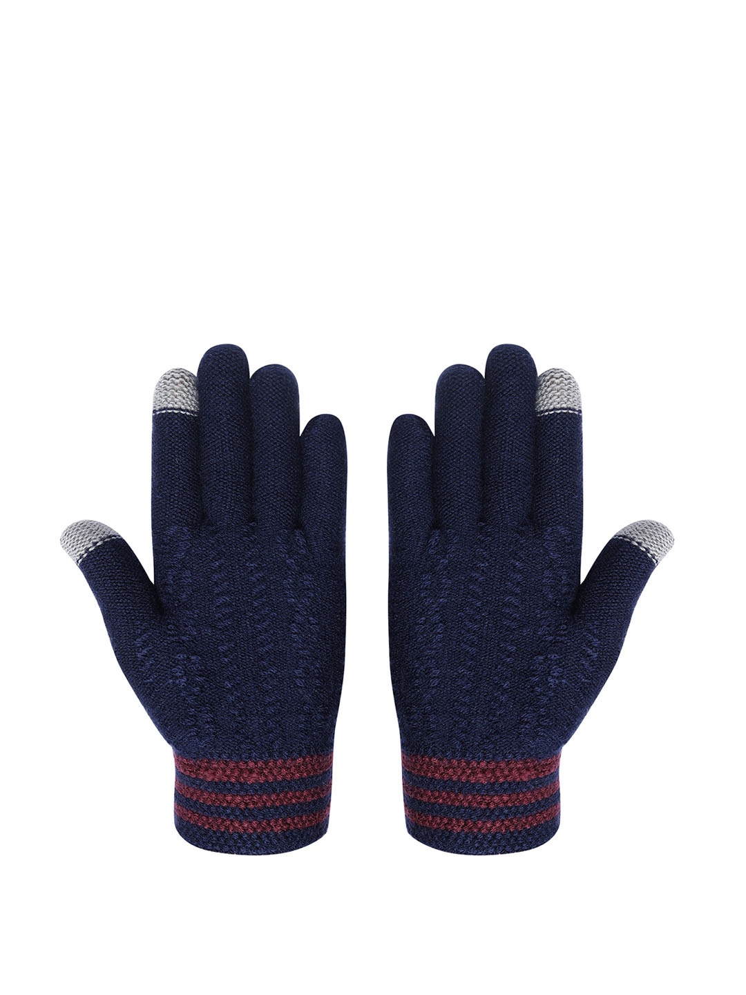 

LOOM LEGACY Men Patterned Winter Acrylic Hand Gloves, Navy blue