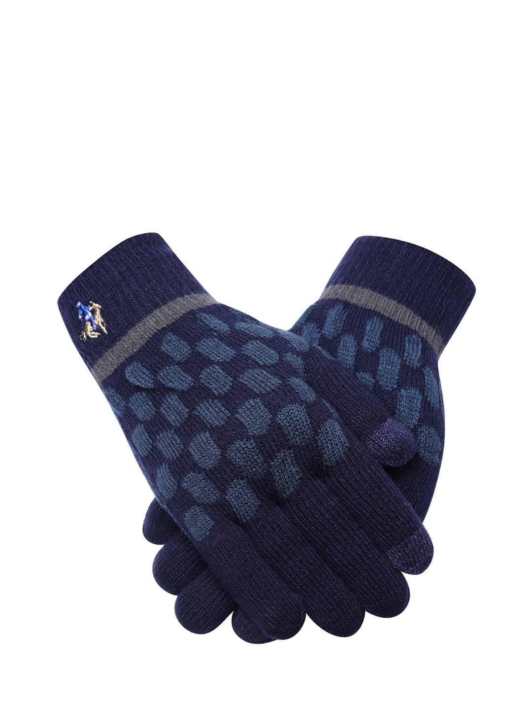 

LOOM LEGACY Men Patterned Winter Acrylic Gloves, Navy blue