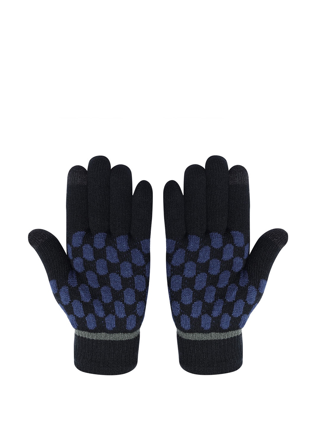 

LOOM LEGACY Men Checkered Winter Acrylic Woolen Hand Gloves, Black