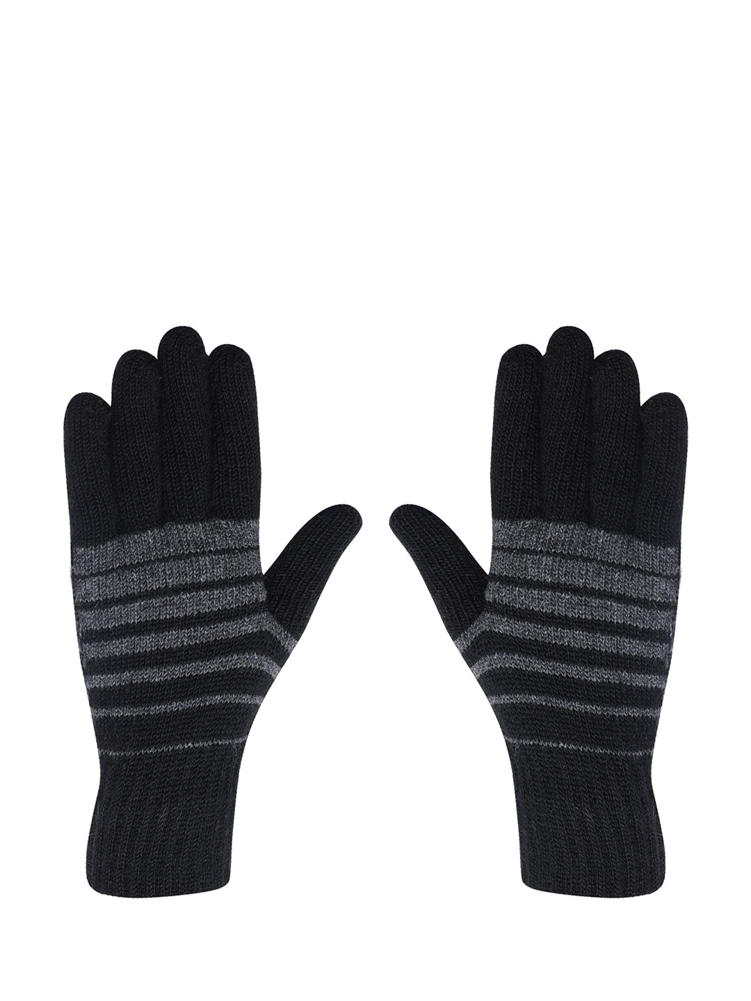 

LOOM LEGACY Men Striped Winter Acrylic Woollen Gloves, Black