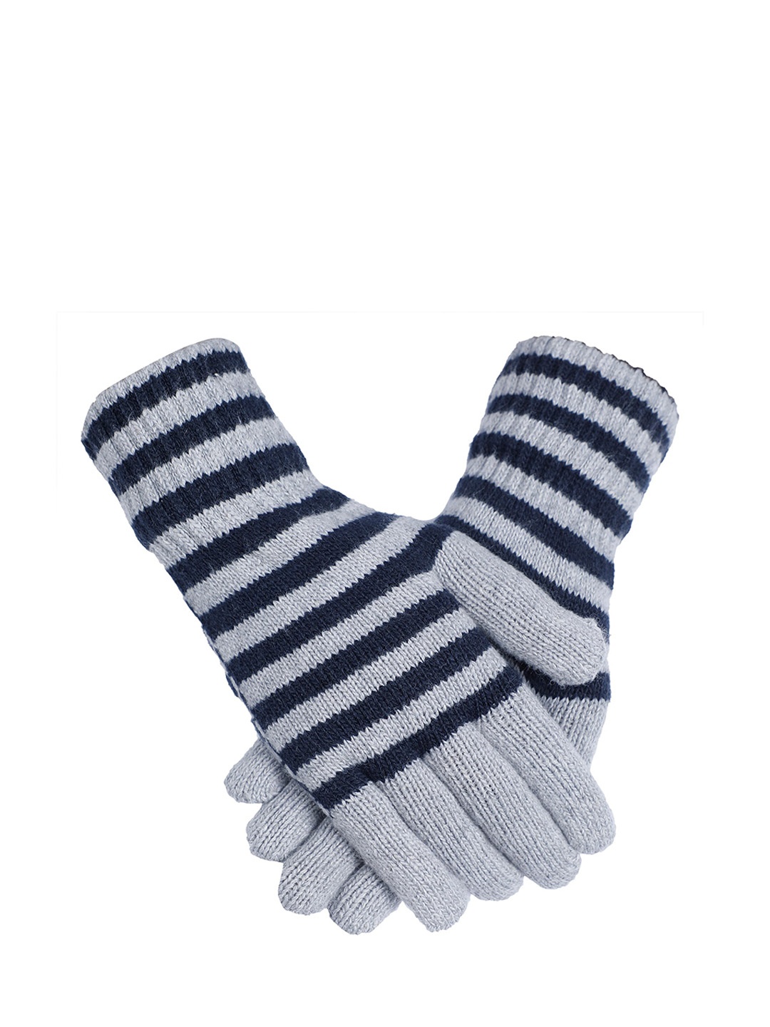 

LOOM LEGACY Men Stripes Winter Acrylic Woolen Hand Gloves, Grey