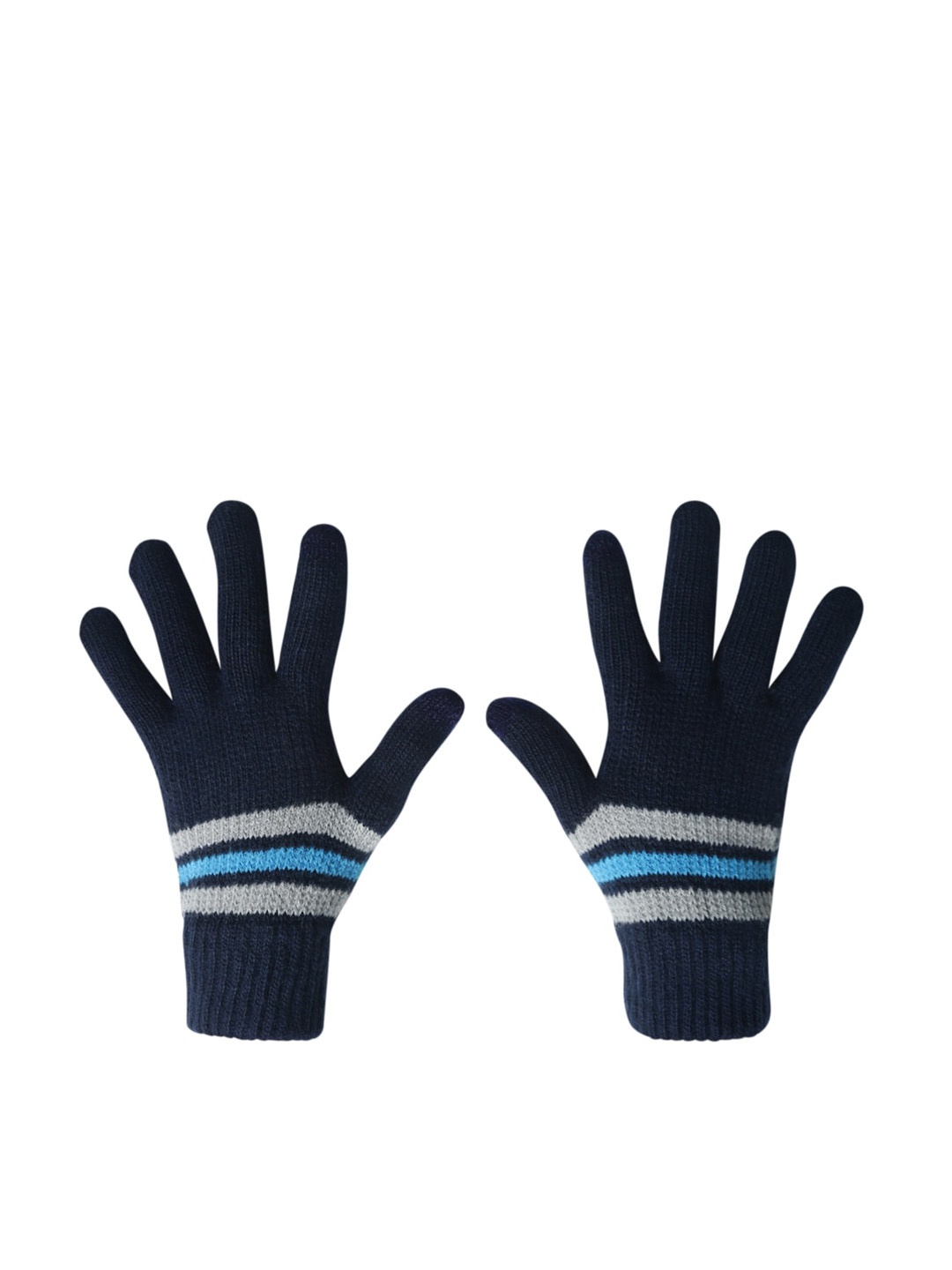 

LOOM LEGACY Men Striped Winter Acrylic Hand Gloves, Navy blue