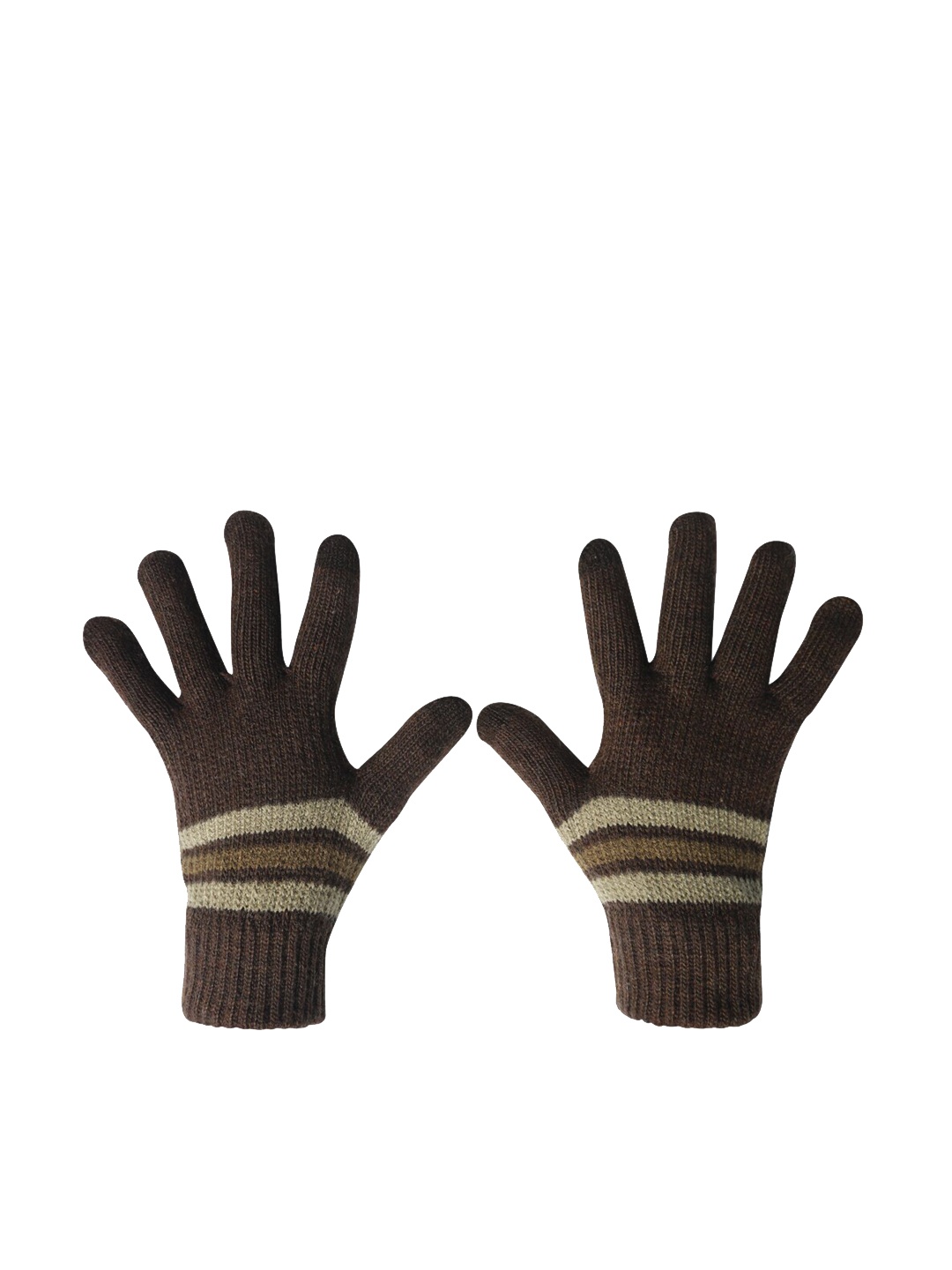 

LOOM LEGACY Men Striped Winter Acrylic Woollen Hand Gloves, Brown