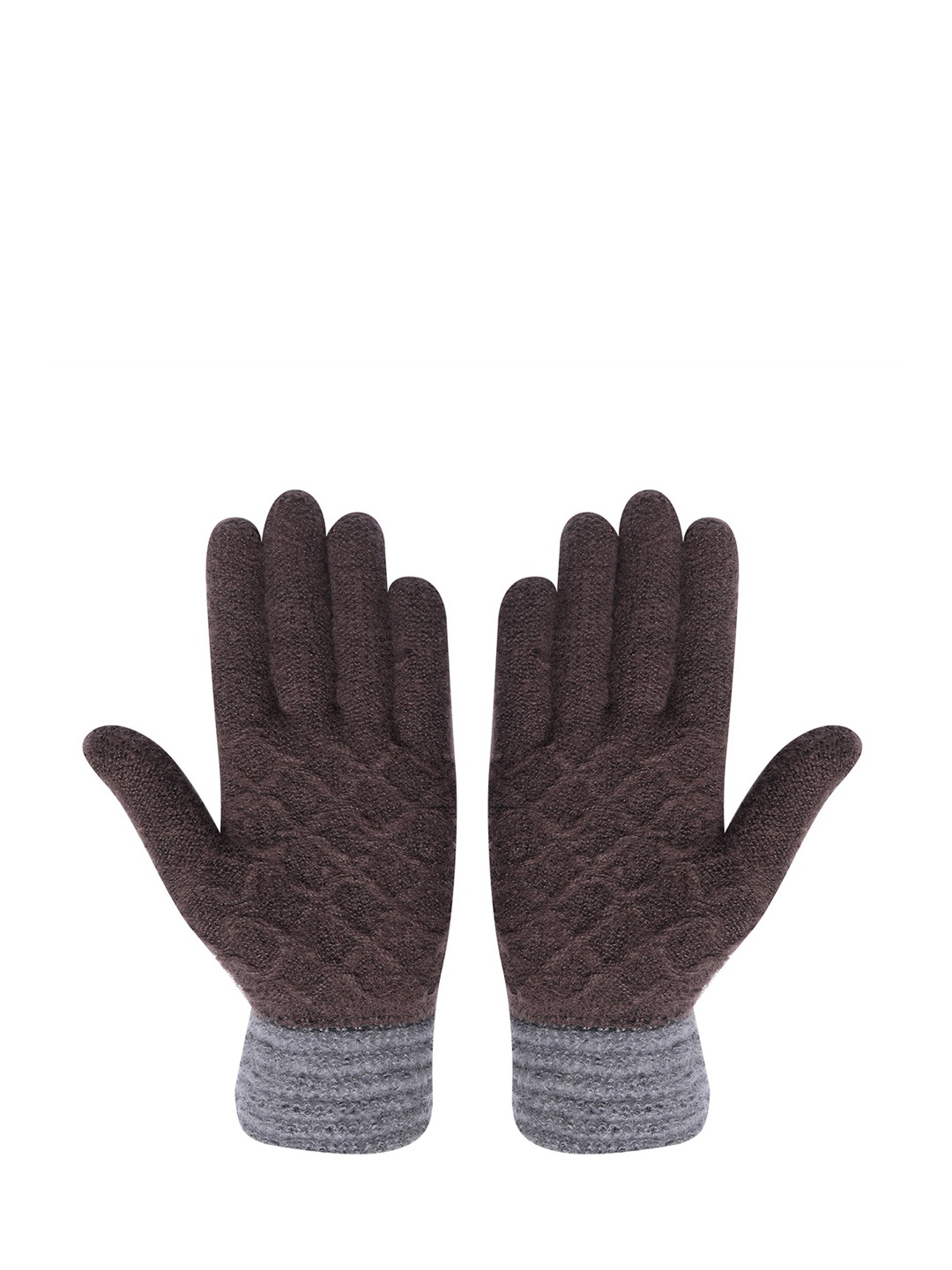 

LOOM LEGACY Men Floral Design Winter Acrylic Woolen Hand Gloves, Brown