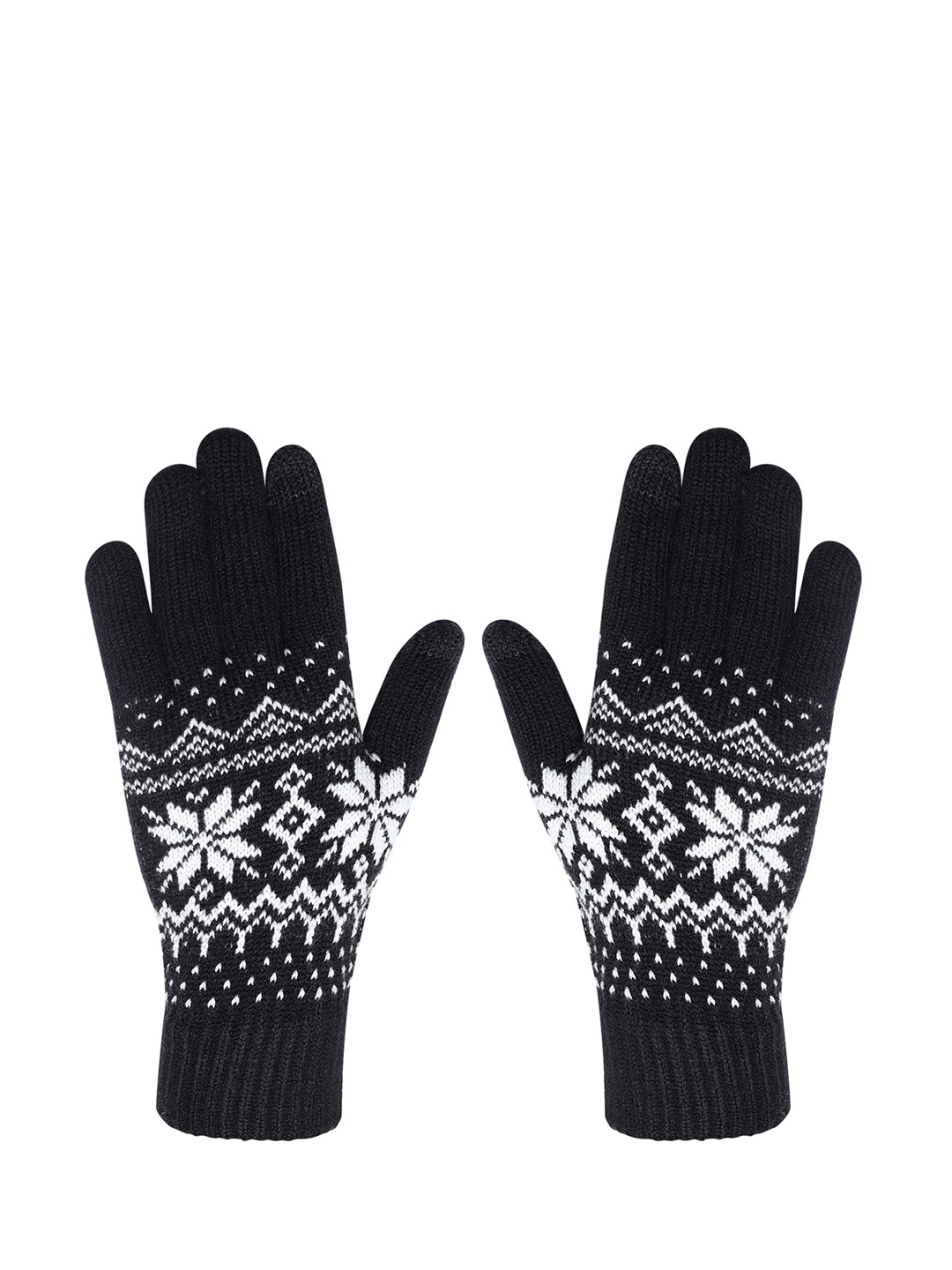 

LOOM LEGACY Men Patterned Winter Acrylic Hand Gloves, Black