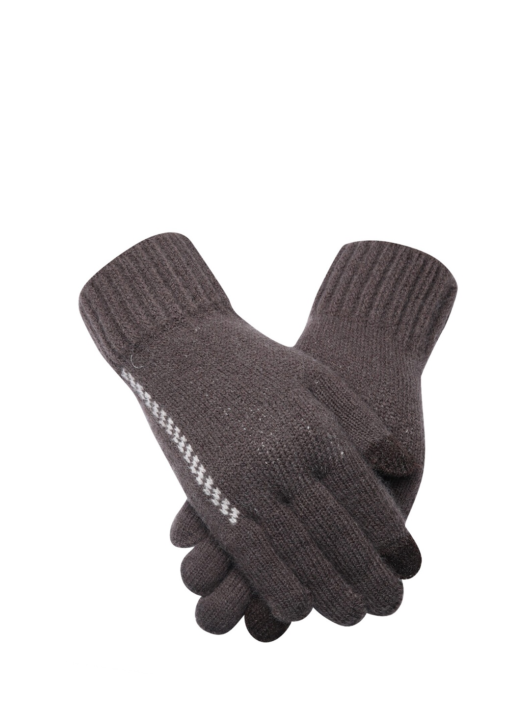 

LOOM LEGACY Men Patterned Winter Acrylic Woollen Hand Gloves, Brown