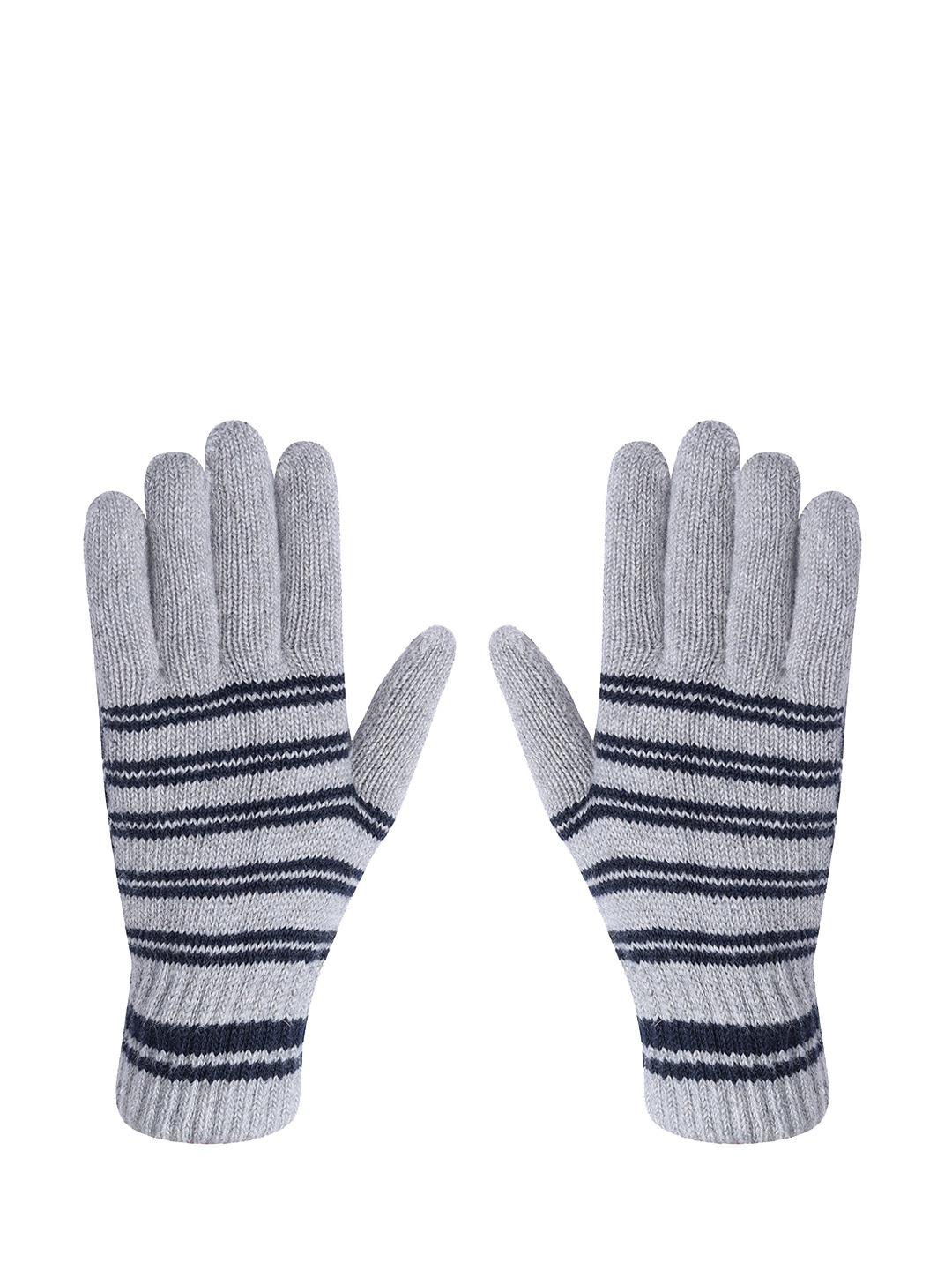 

LOOM LEGACY Men Striped Winter Acrylic Hand Gloves, Grey