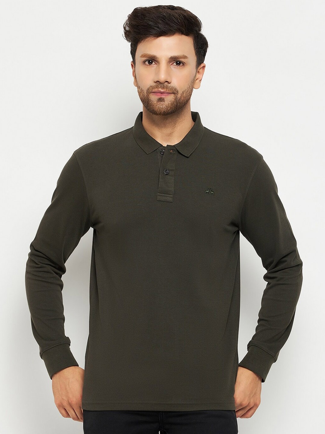 

98 Degree North Polo Collar Long Sleeve Cotton Regular T-shirt, Olive