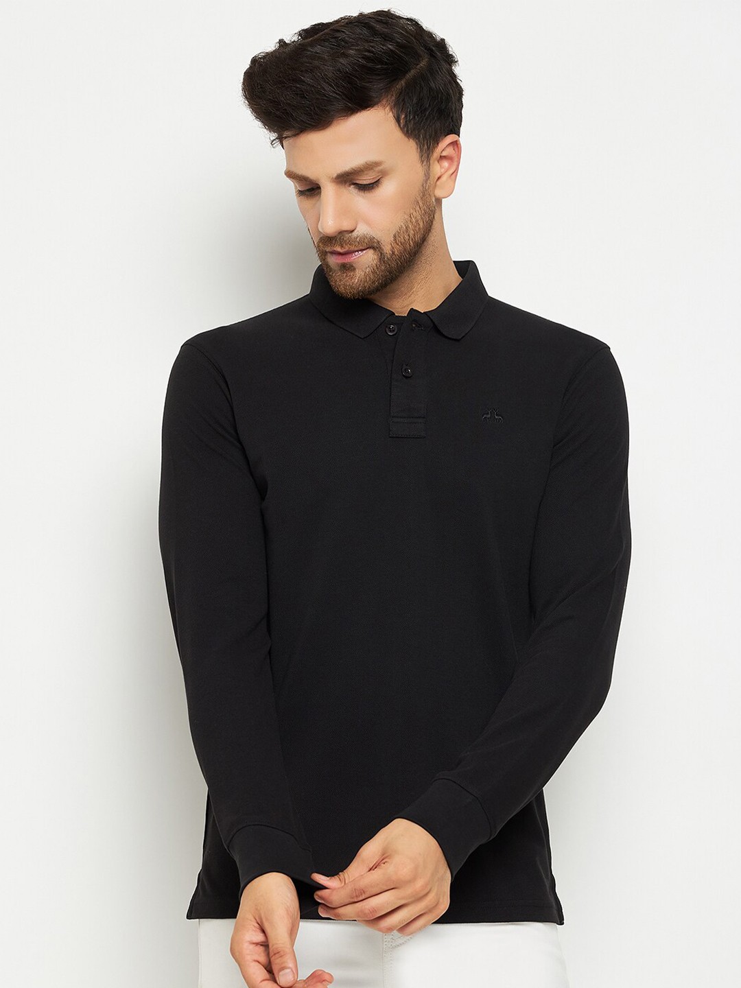 

98 Degree North Polo Collar Long Sleeve Cotton Regular T-shirt, Black