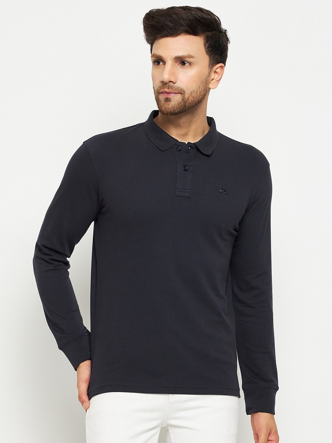 

98 Degree North Polo Collar Long Sleeve Cotton Regular T-shirt, Navy blue