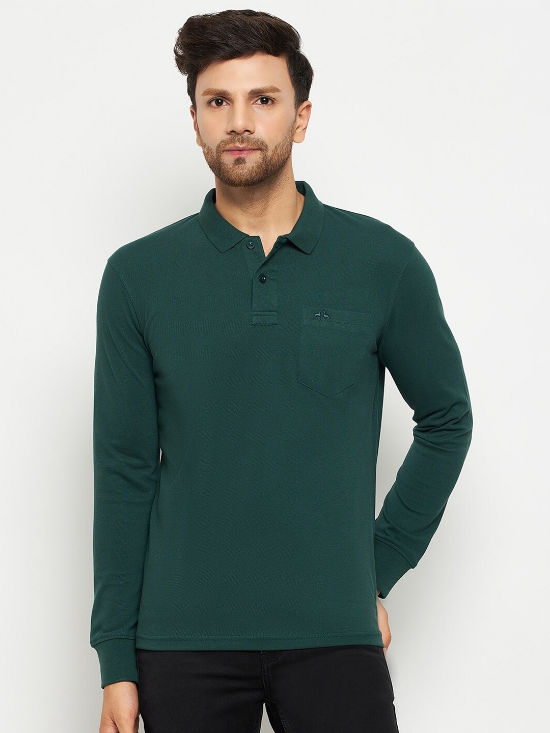 

98 Degree North Polo Collar Long Sleeve Pockets Cotton Regular T-shirt, Green