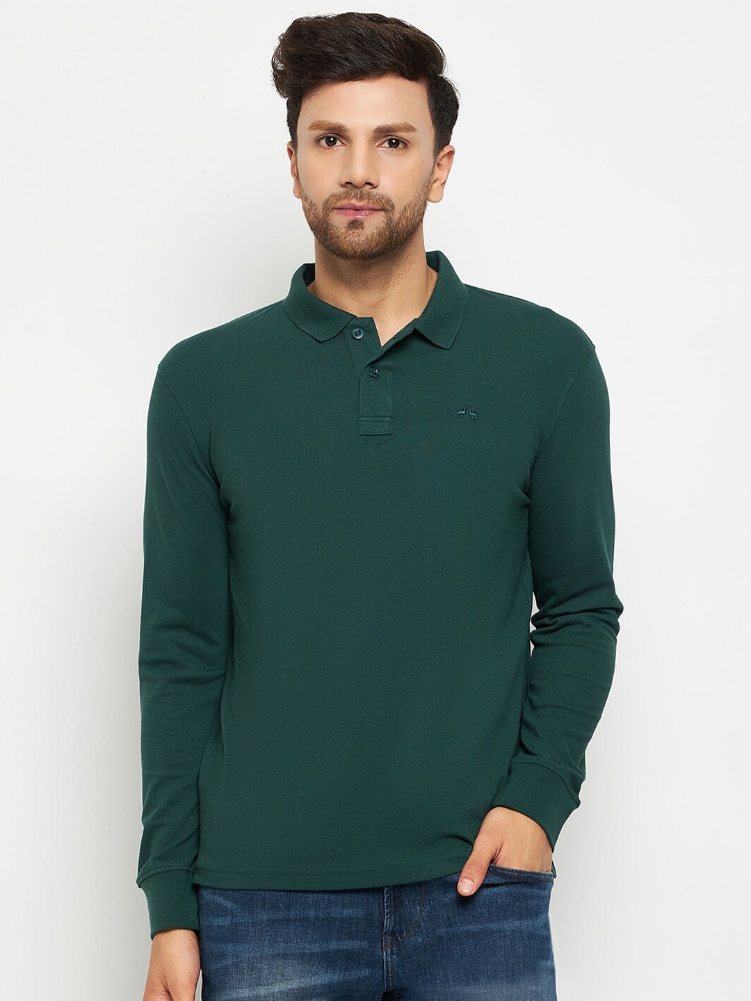 

98 Degree North Polo Collar Long Sleeve Cotton Regular T-shirt, Green