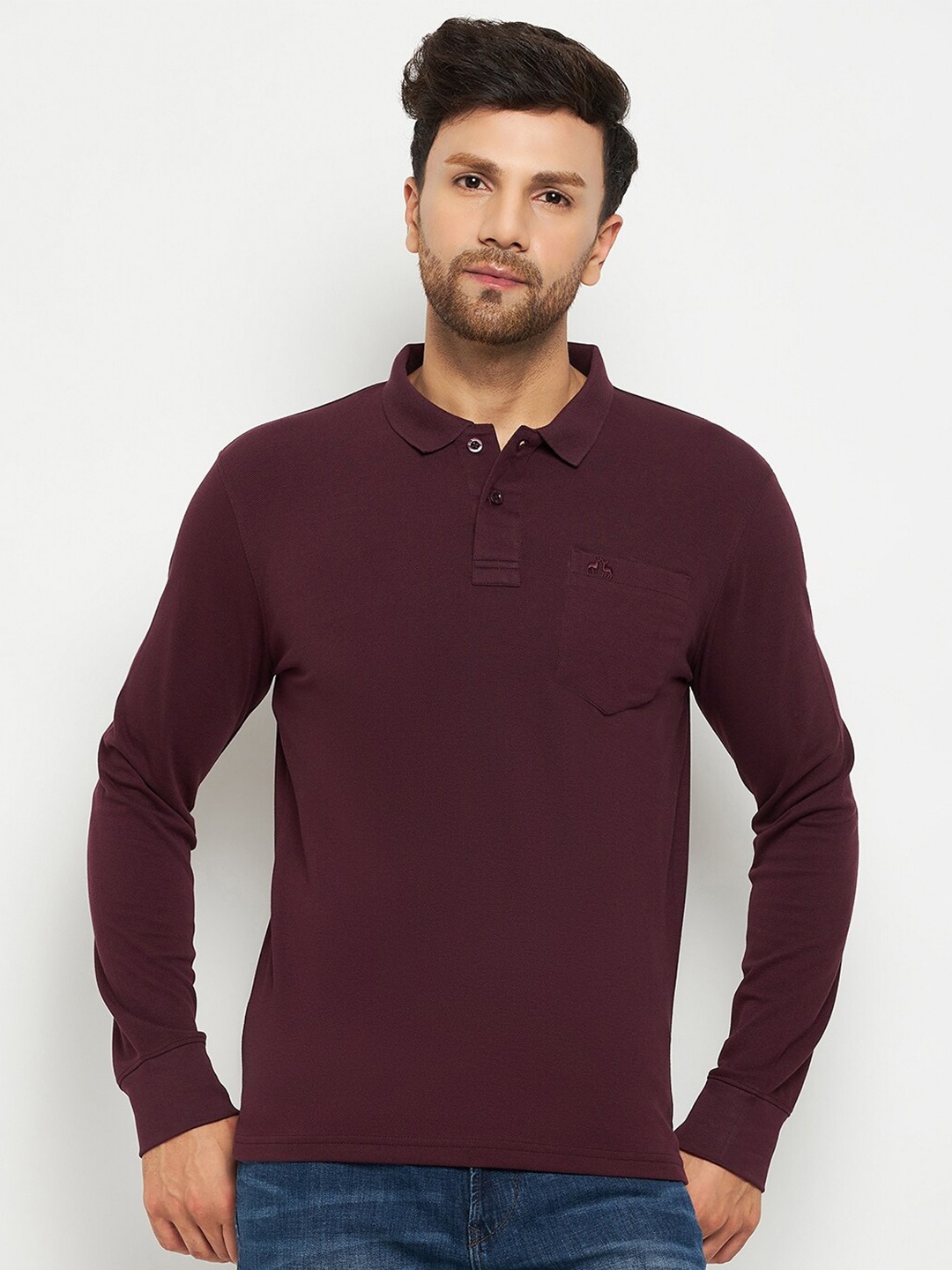 

98 Degree North Polo Collar Long Sleeve Pockets Cotton Regular T-shirt, Maroon