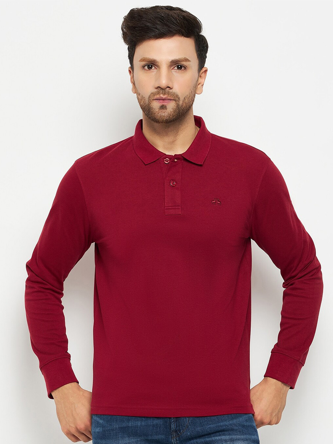 

98 Degree North Polo Collar Long Sleeve Cotton Regular T-shirt, Maroon
