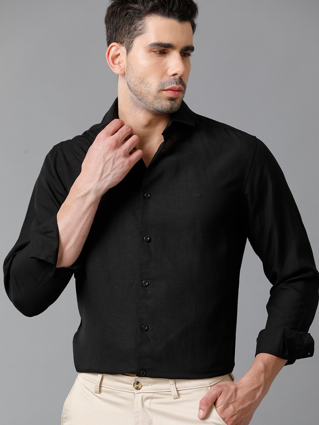 

Aldeno Comfort Regular Fit Long Sleeve Linen Casual Shirt, Black