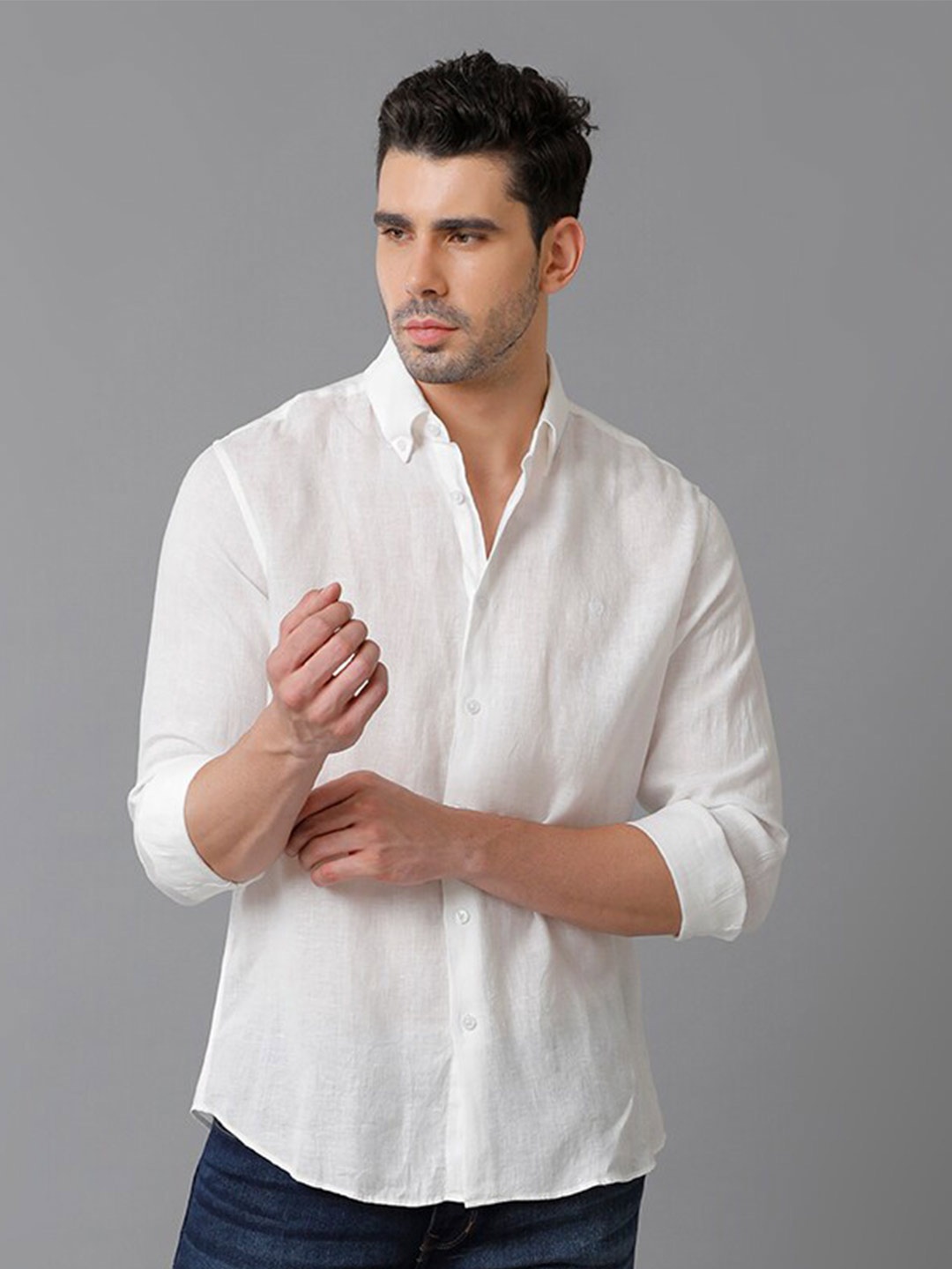 

Aldeno Comfort Button-Down Collar Linen Casual Shirt, White