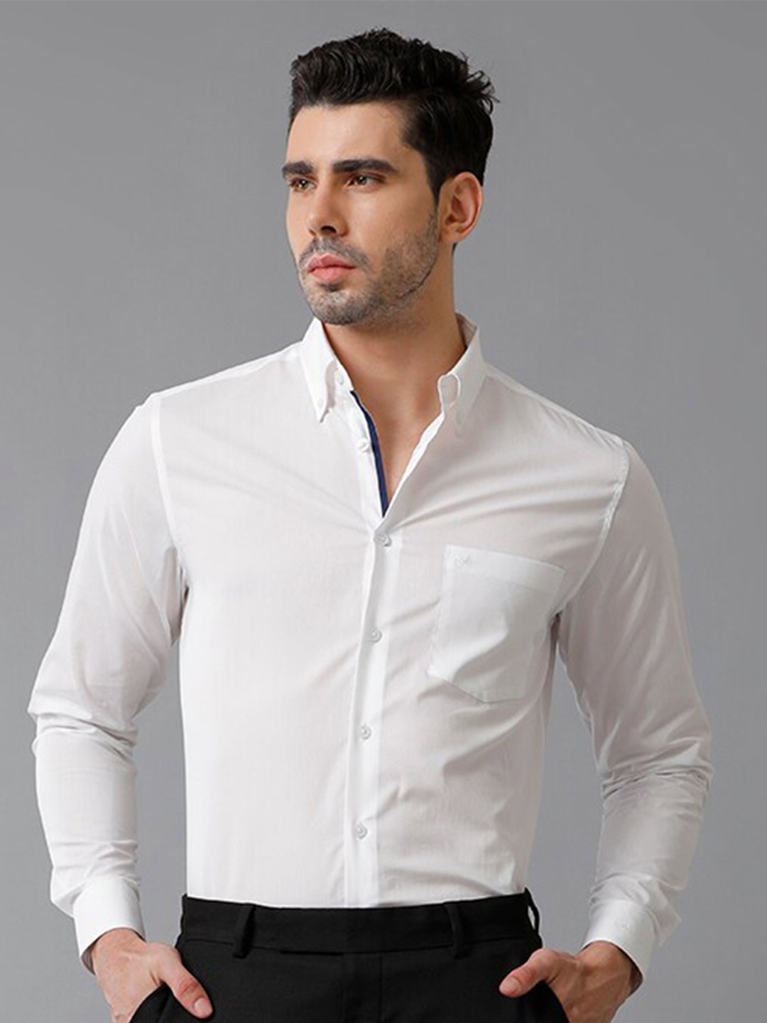 

Aldeno India Slim Button-Down Collar Pure Cotton Slim Fit Formal Shirt, White