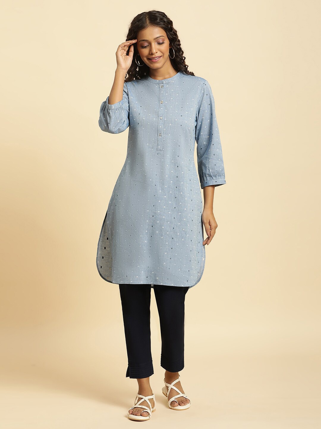 

W Bandhani Printed Pure Cotton Straight Kurta, Blue