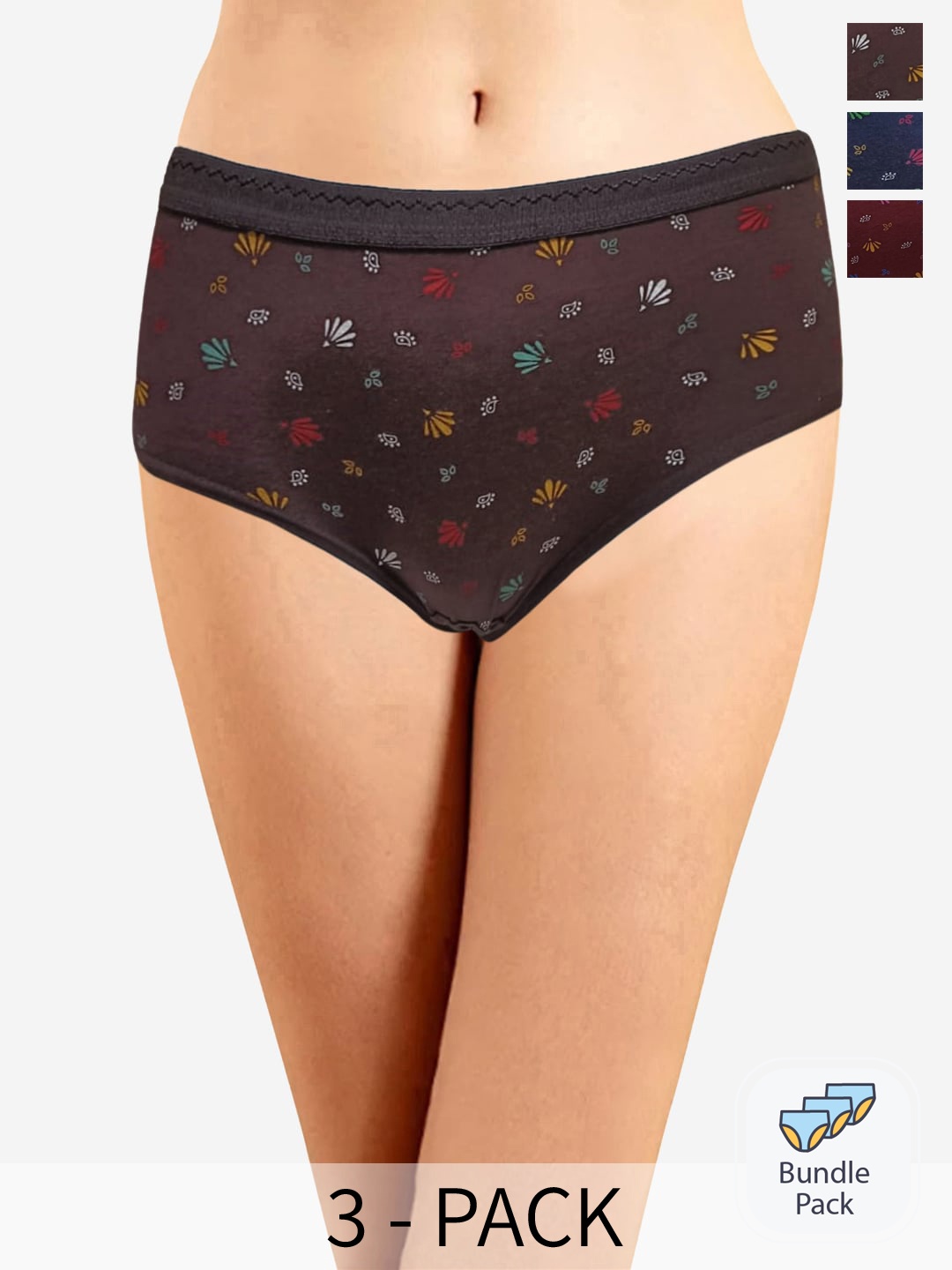 

In Care Pack Of 3 Floral Printed Mid-Rise Cotton Hipster Brief ICOE-081_M, Brown