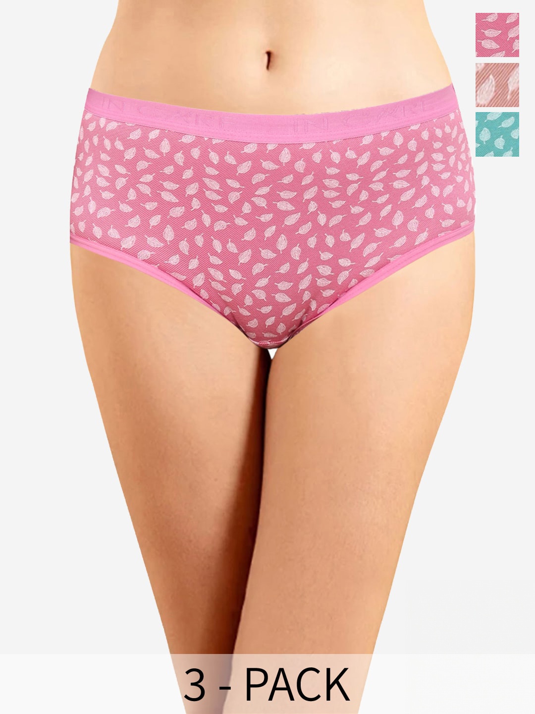 

In Care Pack Of 3 Floral Printed Mid-Rise Cotton Hipster Brief ICOE-074_M, Pink