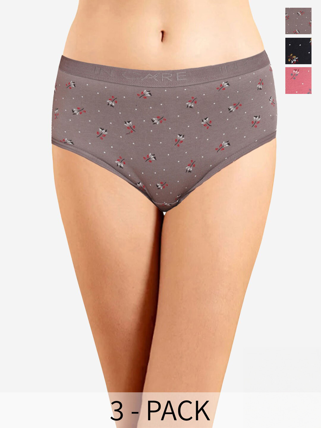 

In Care Pack Of 3 Floral Printed Mid-Rise Cotton Hipster Brief ICOE-068_M, Pink