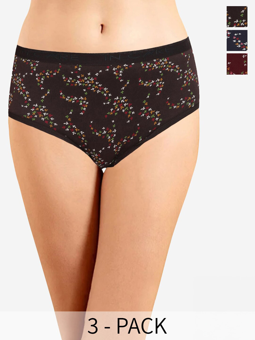 

In Care Pack Of 3 Floral Printed Mid-Rise Cotton Hipster Brief ICOE-069_M, Maroon