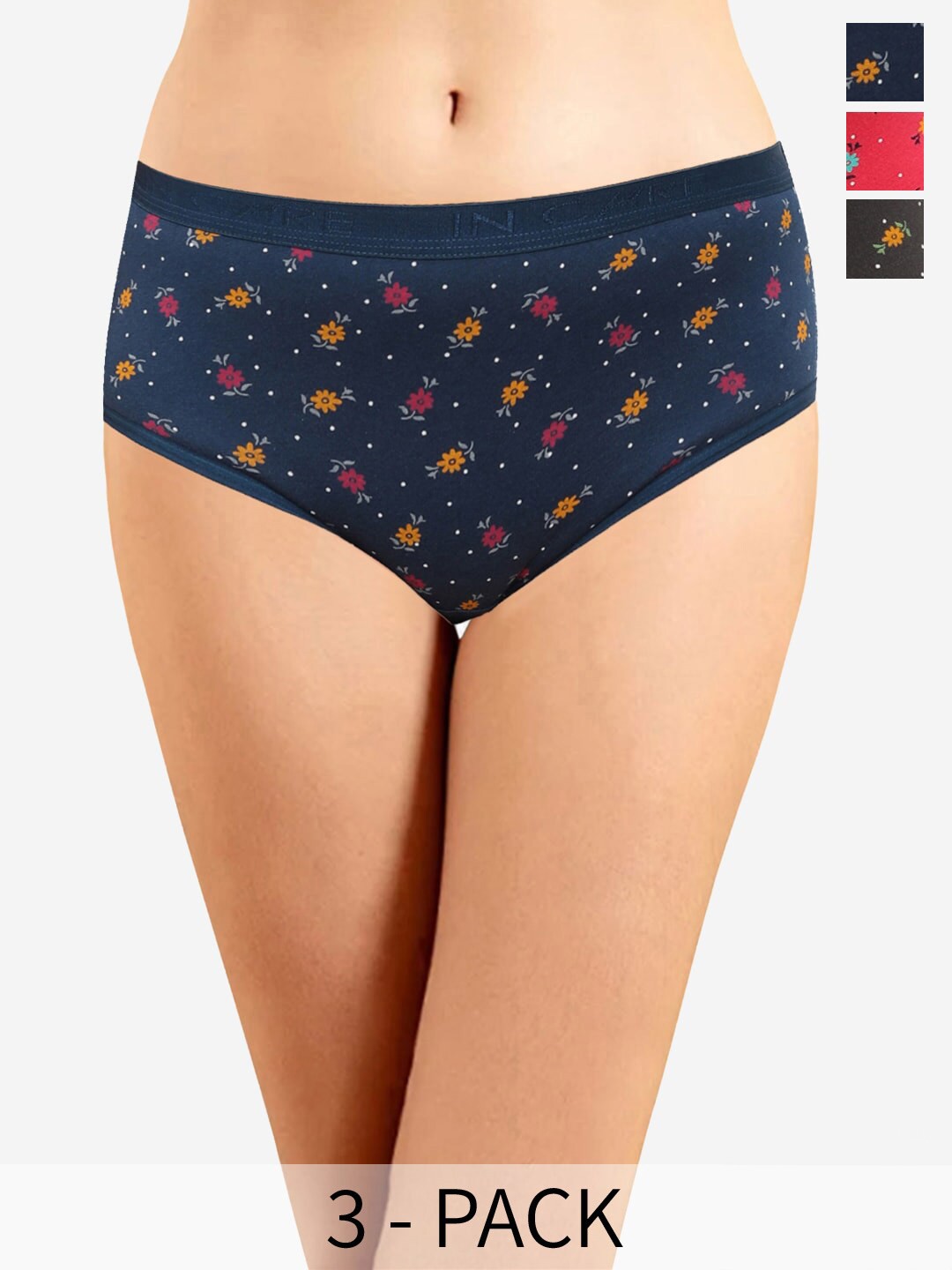 

In Care Pack Of 3 Floral Printed Mid-Rise Cotton Hipster Brief ICOE-072_M, Navy blue