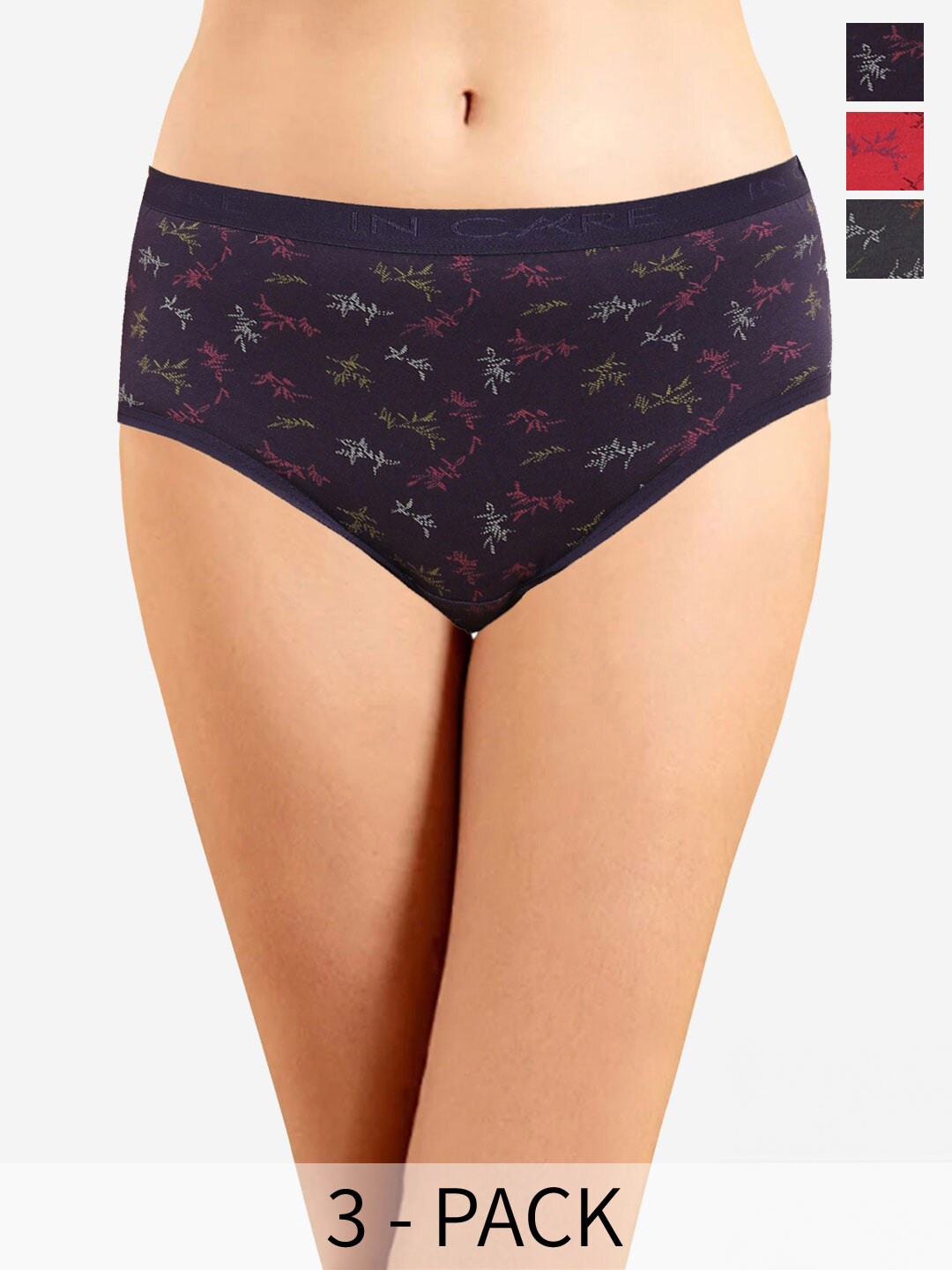 

In Care Pack Of 3 Floral Printed Mid-Rise Cotton Hipster Brief ICOE-073_M, Purple