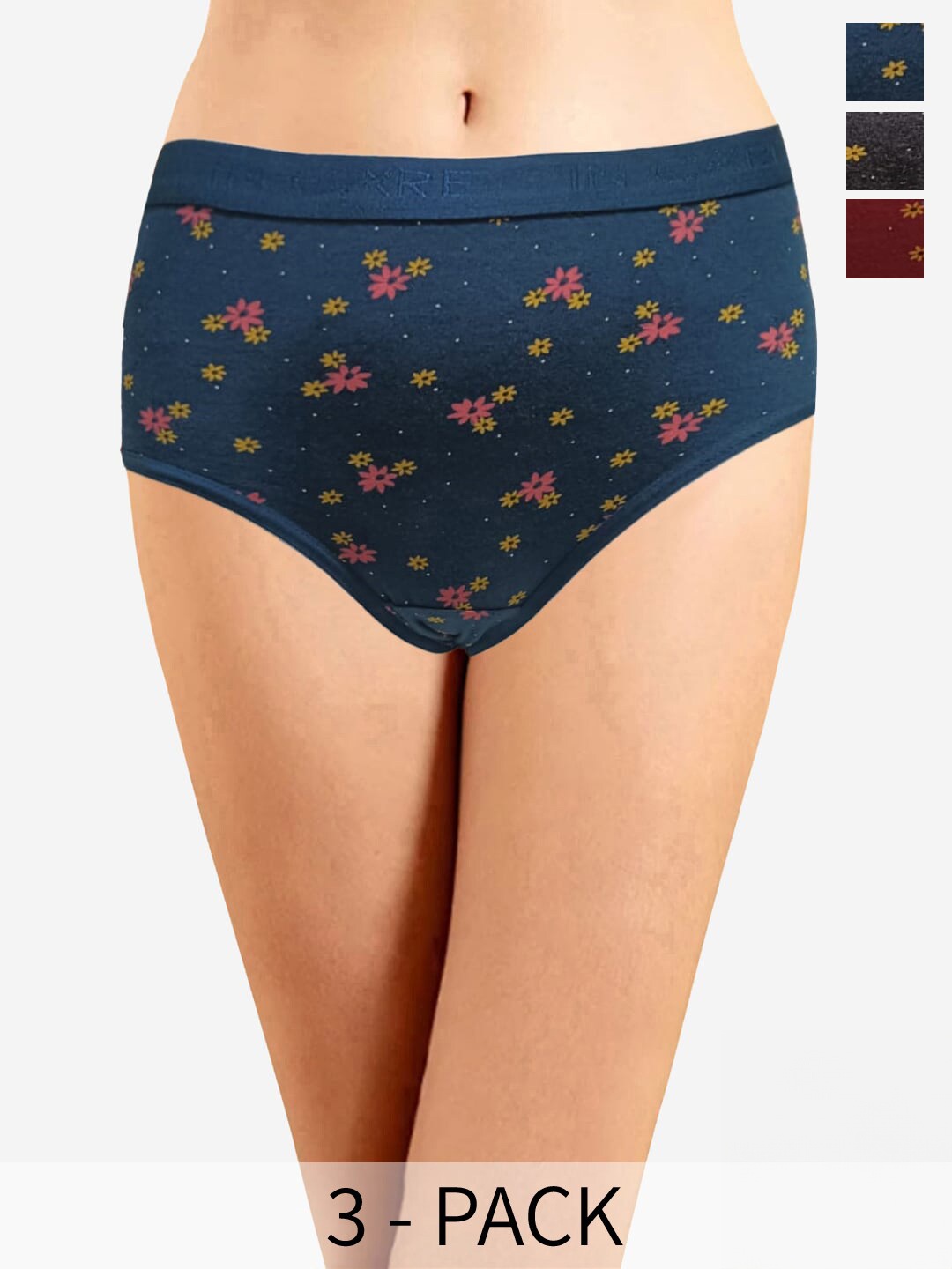 

In Care Pack Of 3 Floral Printed Mid-Rise Cotton Hipster Brief ICOE-083_M, Grey